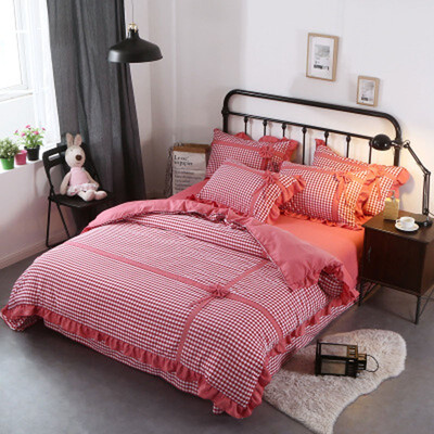 

High Quality Bedding Sets Fashion Lattice Bows Four-piece Cotton Bedding Home Textiles Set