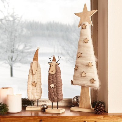 

Christmas Wood Figurine Festivals Xmas Tree Elk Santa Claus Shape Statue Table Figurines Ornament Retro Garden Sculpture Fences La