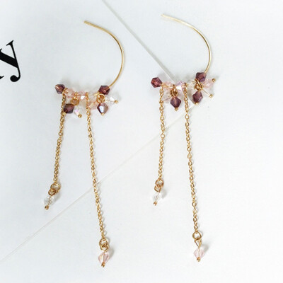 

Stereo Beaded Ear Stud New Korean Accessories Crystal Beads Handmade Long Drop Earrings For Women Long Pendients Girls