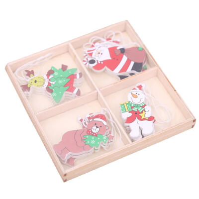 

12pcs Christmas Wooden Santa Claus Snowman Elk Xmas Tree Hanging Ornaments