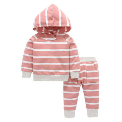 

2pcsset Cute Baby Girl Costumes Stripe Print Hoodie Tops Pants Kid Clothes