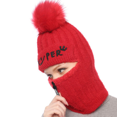 

Tailored Fashion Women Cycling Cap Scarf Siamese Winter Warm Ski Hat Thickened Knitted