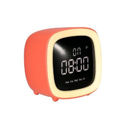 

TV Night Light Alarm Clock with 4 Groups Alarm Clock & Snooze Function Adjustable Brightness Time Date Display Rechargeable Cute