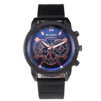 

〖Follure〗High-End New Geneva Mens Leather Strap Stainless Steel Quartz Analog Watch