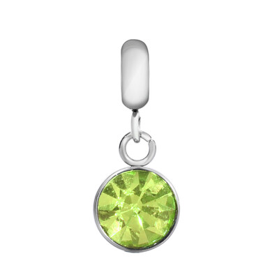

316 Stainless Steel European Dangle Beads with Rhinestone Large Hole Pendants Flat Round Stainless Steel Color Peridot 21mm