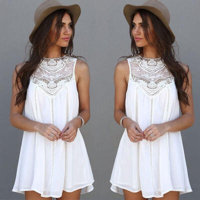 

Sexy Womens 2016 Summer Lace Sleeveless BodyCon Casual Party Evening Short Mini Dress White S M L XL