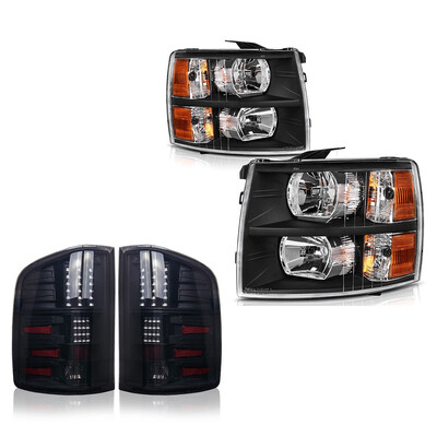 

Black housing Headlights Tail Lights Set For 2007-2013 Chevy Silverado 1500 2500 3500