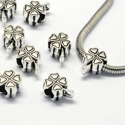 

Alloy European Beads Large Hole Beads Clover Antique Silver 13x9x7mm Hole 45mm