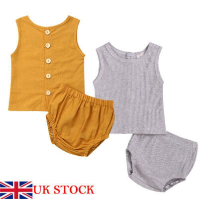 

Toddler Baby Boys Girls Sleeveless Clothes Outfits T Shirt Tops Shorts Pants UK