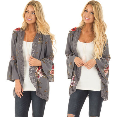 

Plus Size Women Holiday Lace Floral Kimono Cardigan Ladies Summer Tops Blouse