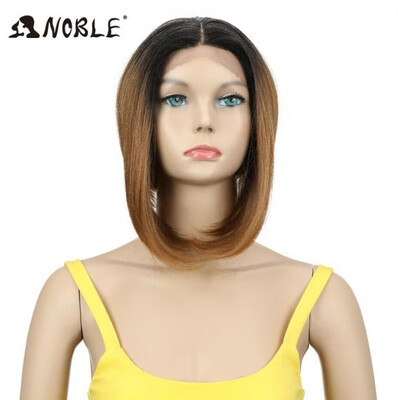 

Noble Synthetic Lace Front Wig With Bangs Middle Part Burgundy Lace Front Wig Ombre 4 Color BOB Style Wigs For Black Women