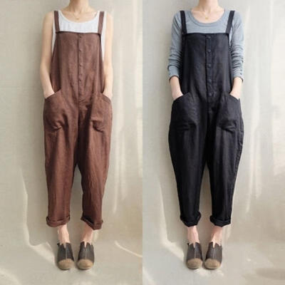 

Women Sleeveless Loose Jumpsuit Strappy Dungaree Bib Casual Pants Long Overalls
