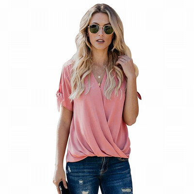 

Fashion V-neck shirt womens solid color loose top