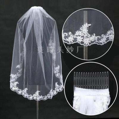 

New WhiteIvory Handmade Bridal Wedding Veil With Comb Lace Applique Edge