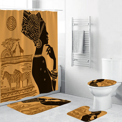 

Toponeto 4PCS Non Slip Toilet Polyester Cover Mat Set Bathroom Shower Curtain
