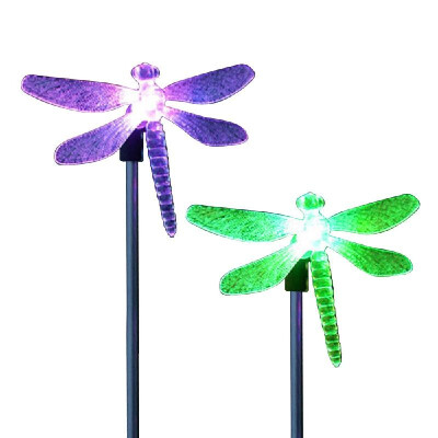 

2 Pack LED Solar Garden Stake Light Multi Color-Changing Butterfly Dragonfly Garden Decor Figurines Lights Outdoor Landscape Ligh