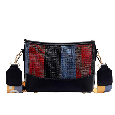 

Messenger Bags New Fashionable Color Canvas Bucket Bag Wide Striped Shoulder Strap One Shoulder Inclined Handbags
