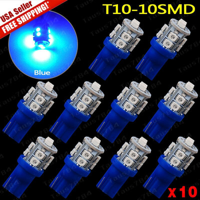 

10x T10 10-SMD LED Blue Lamp Interior Dome Light Bulbs 158 161 168 192 194 2825