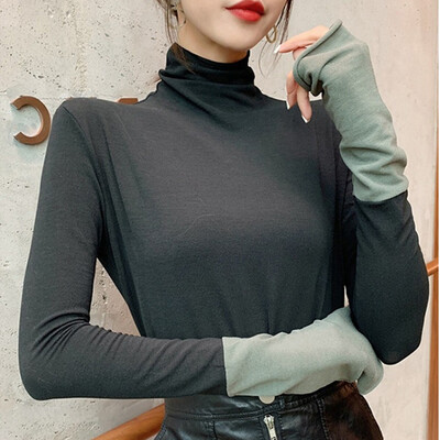 

Tailored Fashion Women Top High Collar Splicing Elegant Long Sleeve Casual Loose Blouse