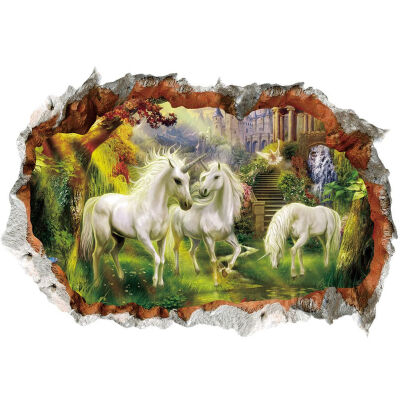 

10 Styles 3D Unicorn Horse Wall Sticker Creative 3D Break The Wall Effect Stickers