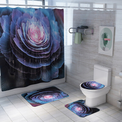 

Gobestart 4PCS Non Slip Toilet Polyester Cover Mat Set Bathroom Shower Curtain