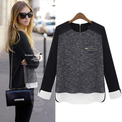 

Fashion Ladies Women Long Sleeve Zip T-shirt Crewneck Loose Casual Tops Blouse