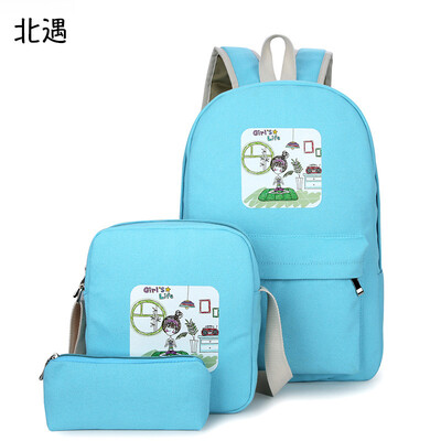 

School bag female Korean version of the small fresh canvas bag junior high school students bag mens backpack three-piece backpack