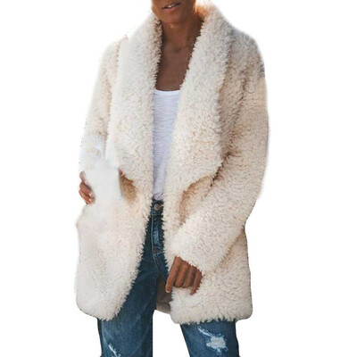 

Toponeto Womens Plush Autumn Pocket Winter Long Sleeve Keep Warm Fashion Pocket Long Coat