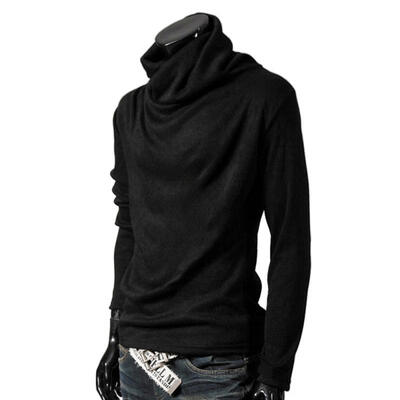 

Mens High Collar Pile Collar T Shirts Casual Knitted Slim Long Sleeve T Shirt Solid Color T150 For Men