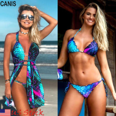 

Women Push-up Padded Bra Bandage Bikini 3PCS Swimsuit Triangle Swimwear Bathing