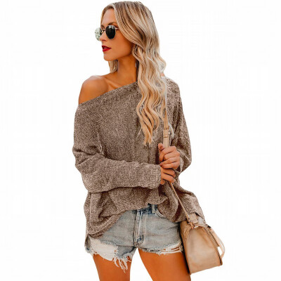 

Womens Knit Bottoming Shirt T-Shirt Shoulder Long Sleeve Loose Top