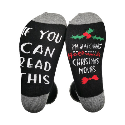 

dyudyrujdtry Christmas Movie Socks Letters Printed Socks Funny Mid Cotton Socks If You Can Read This Unisex