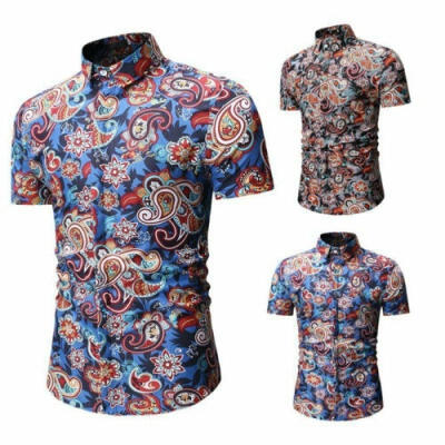 

Men Slim Shirt Fashion Floral Short Sleeve Dress Shirts Casual Shirts Tops -3XL