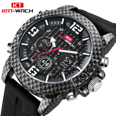 

Engraved KAT-WACH new mens sports double carbon fiber watch outdoor multi-function waterproof watch