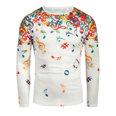 

Toponeto Men Casual Novelty Musical Note Pattern Casual Long Sleeves Shirt Top Blouse