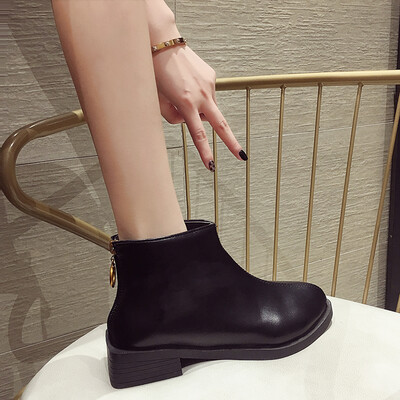 

Chelsea boots ladies of England summer round head back zipper thick heel boots handsome Martin boots