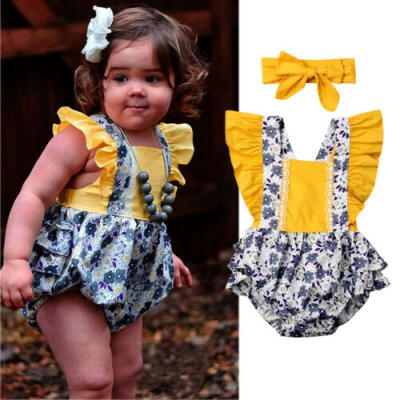 

US Newborn Baby Girl Floral Romper Bodysuit JumpsuitHeadband Outfit Set Clothes