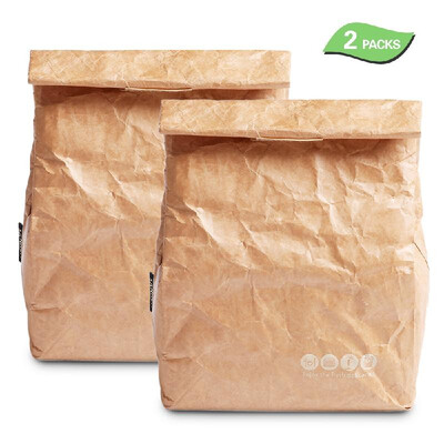 

2 Packs Insulated Lunch Bag Leakproof Brown Paper Bags Eco-friendly Reusable Paper Bento Pouch for Work School Picnic