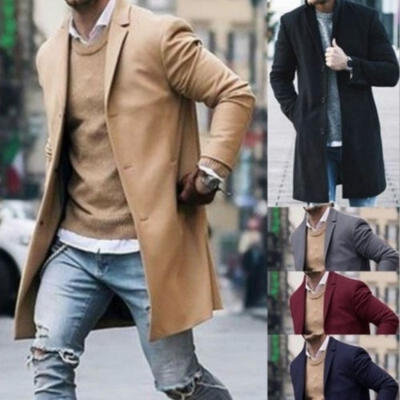 

Fashion Men Wool Coat Winter Trench Coat Outwear Overcoat Long Sleeve Jacket