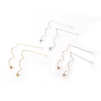 

304 Stainless Steel Ear Studs Curled Wire&Beads Mixed Color 68mm Pin 08mm