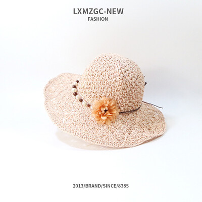 

2019 New Korea style Korean hand-made straw hat outdoor sun-shading&anti-sun cap sun-flower pearl big-brim hat