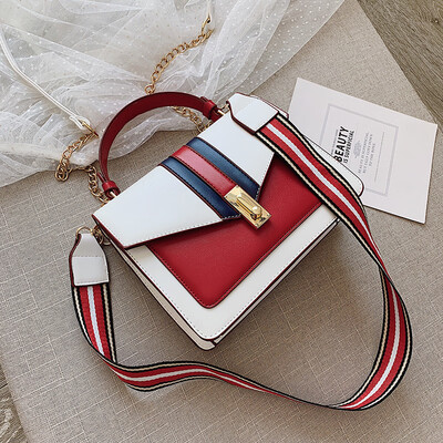 

Qiao Bani 2019 new European&American style fashion navy wind hit color ribbon flip cover bag shoulder shoulder diagonal female bag