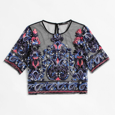 

2018 Fashion Summer Short Sleeve Tee Women Casual Crop Top Floral T Shirt Blouse