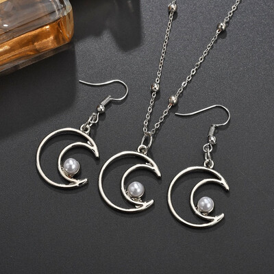 

Stud Earrings Set High Imitation Pearl Moon Flower Love Declaration Necklace Stud Ear Moon Exquisite Simple Valentines Day Gift