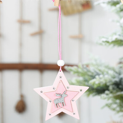 

1Pcs New Christmas Decoration Pink Angle Elk Wooden Star Hanging Pendant Creative Christmas Tree Ornaments Hanging Gifts