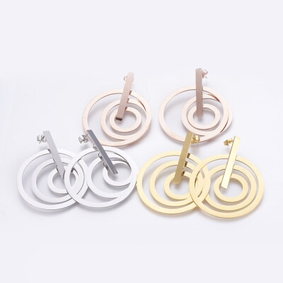 

304 Stainless Steel Dangle Stud Earrings Ring Mixed Color 56mm Pin 08mm