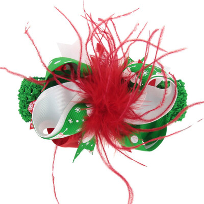 

Girls Christmas Flower Headband Feather Bowknot Hairpin Children Christmas Hair Bows Clips Hair Accessories