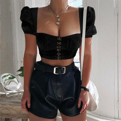 

New Womens Ladies Sexy Square Neck Crop Top Short Sleeve Vest T Shirt Tops