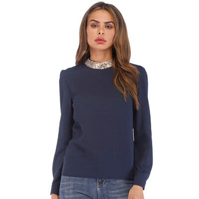 

Tailored Womens Casual Solid Long Sleeve Sequin Tops Shirt Blouse