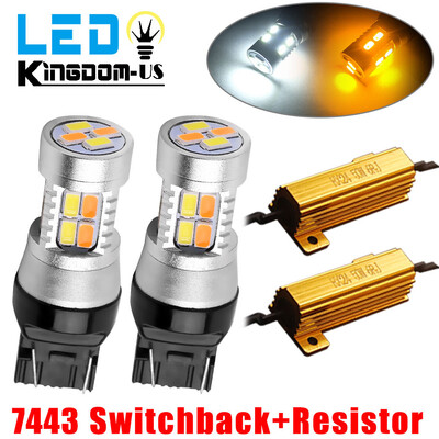 

2x 7443 Switchback WhiteAmber 20SMD 5730 LED Turn Signal Light Bulbs Resistors